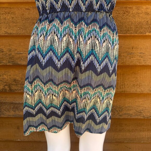 BeBop Blue & Multicolor Chevron Sleeveless Tie Waist Dress Size L - Picture 9 of 9